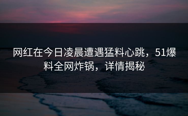 网红在今日凌晨遭遇猛料心跳，51爆料全网炸锅，详情揭秘